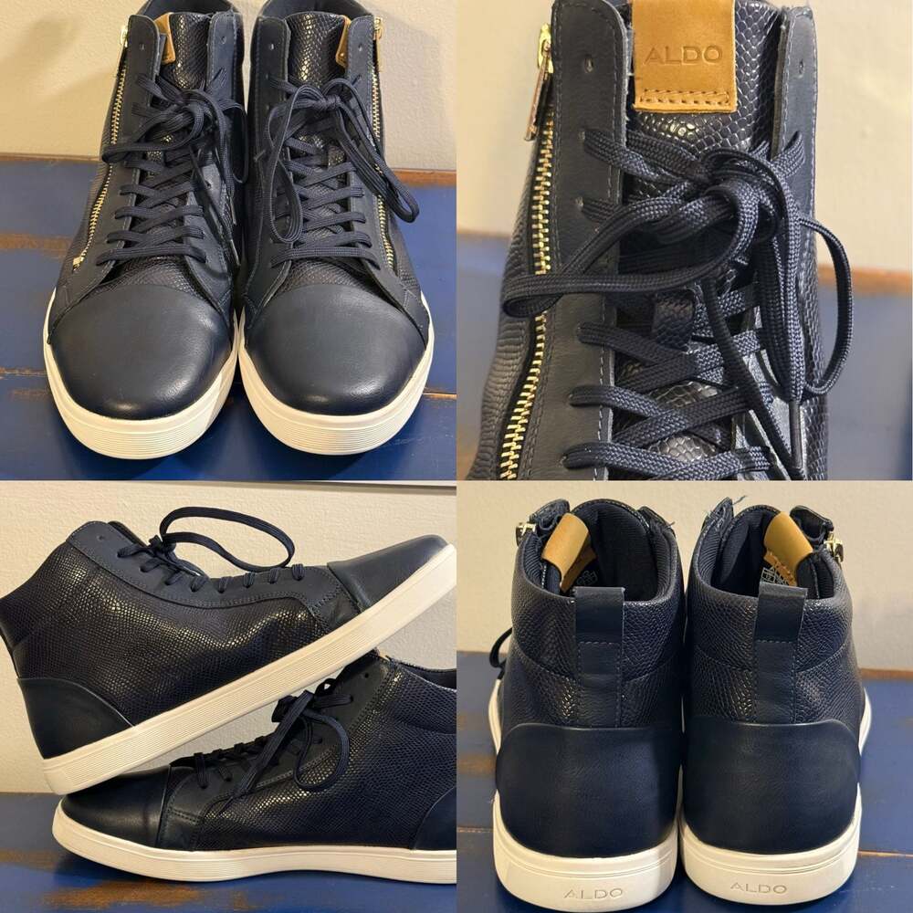 Aldo Men's Sauerberg Navy Blue Snakeskin Embossed High Top Sneakers size 12